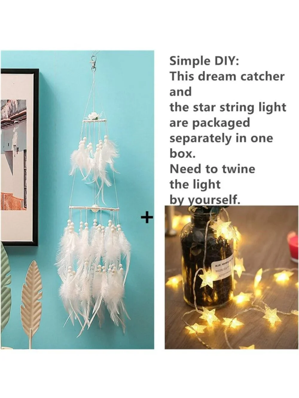 White Dream Catcher with LED Fairy Lights - Double Circle Boho Home Decor